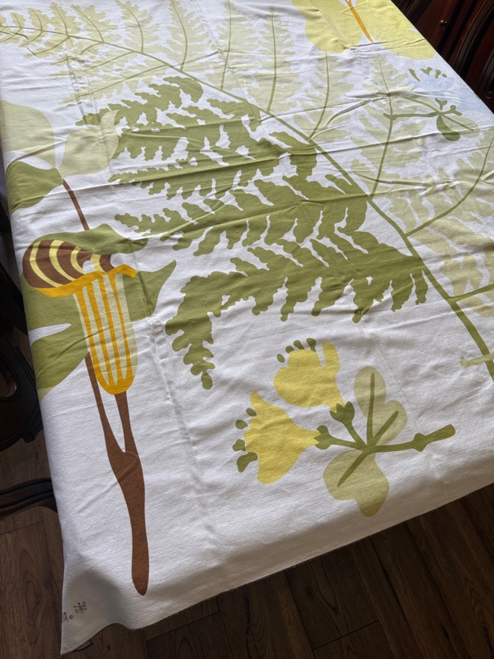 Vintage Vera Neumann tablecloth fern & butterfly 54” x 51”